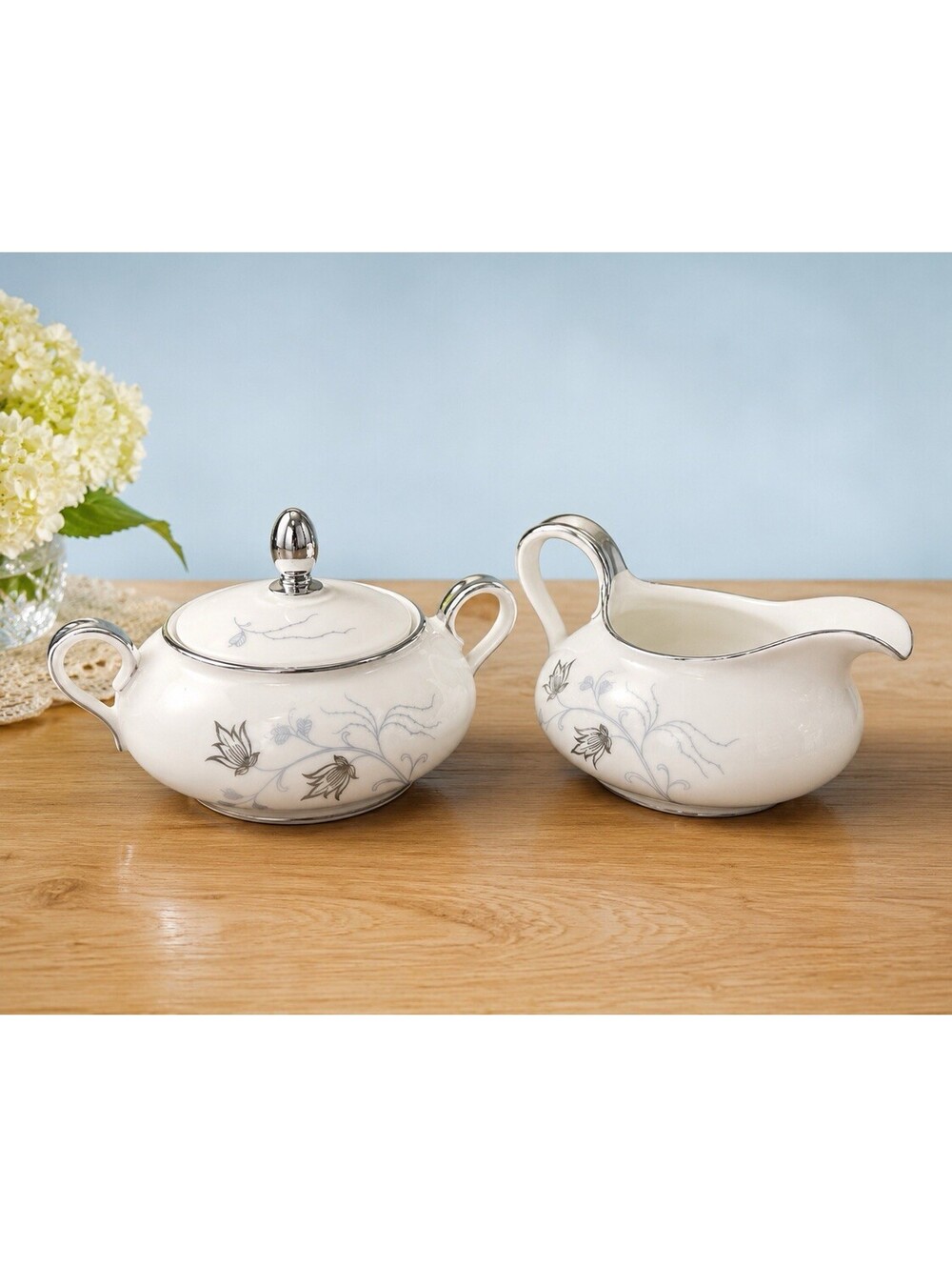Eschenbach Bavaria 1960s Creamer And Sugar Bowl Silver Arbor Baronet China
